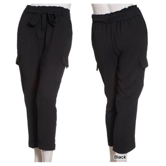 Joe Benbasset Black Paperbag Waist Cuffed Cargo Pants Lightweight Juniors Large - Picture 2 of 14